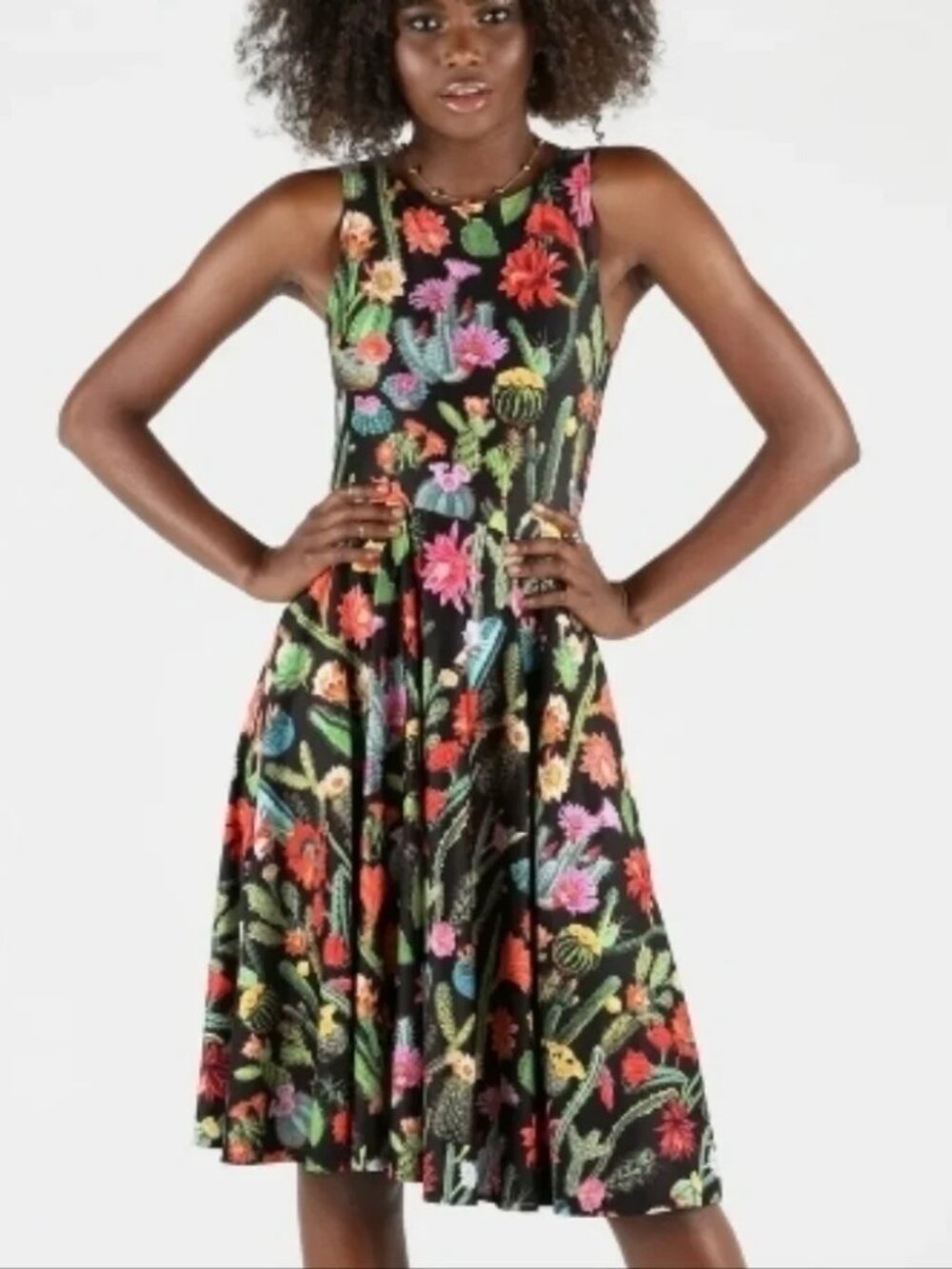 BlackMilk Desert Flower a-line midi Dress pockets botanical cactus flowers XXS